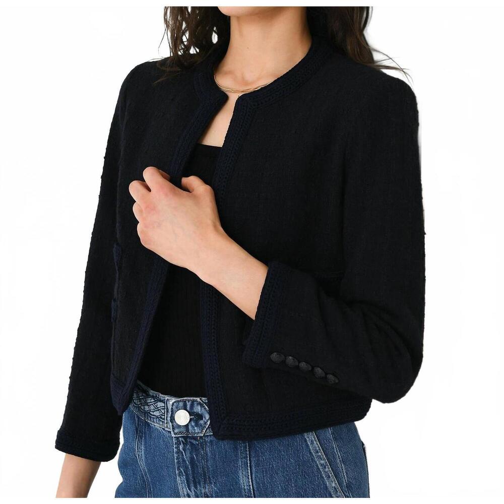 NEW A.L.C. ollie cropped tweed jacket in maritime navy - Picture 3 of 6
